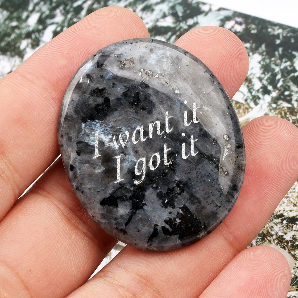 Crystal Worry Stone Double Plane Shaped Piece Inspirational Palm Stone, Engraved With Words To Relieve Worries Jade Energy Stone