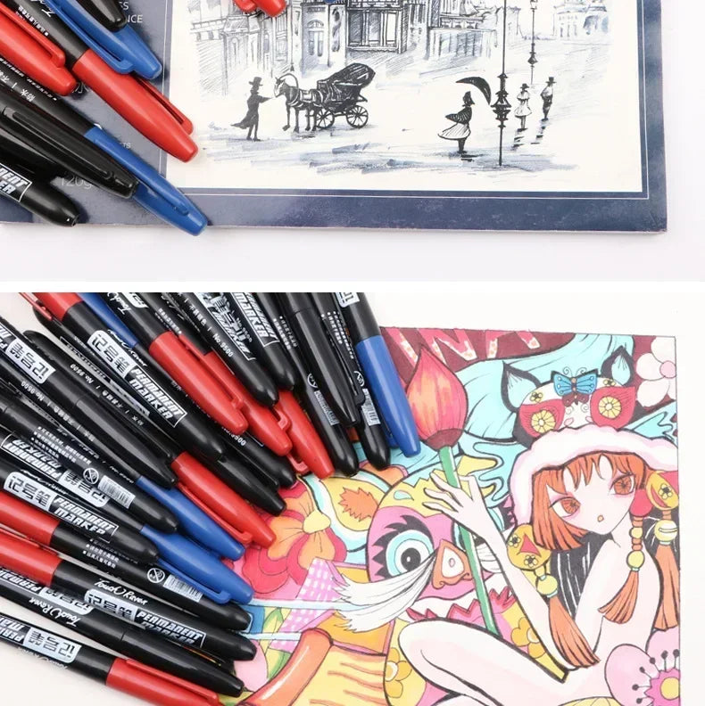 6-20PCs/Set PermanentMarker Pen Fine Point Waterproof Markers Thin Nib Crude Nib Black Blue Red Ink 1.5mm Fine Color Marker Pens