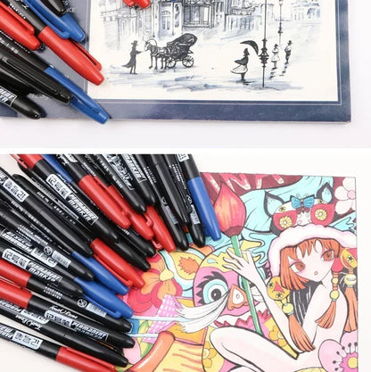 6-20PCs/Set PermanentMarker Pen Fine Point Waterproof Markers Thin Nib Crude Nib Black Blue Red Ink 1.5mm Fine Color Marker Pens
