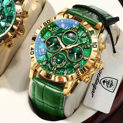 POEDAGAR Top Functional Luxury Man Wristwatch Waterproof Luminous Chronograph Leather Sports Watches For Men Quartz Men's Watch