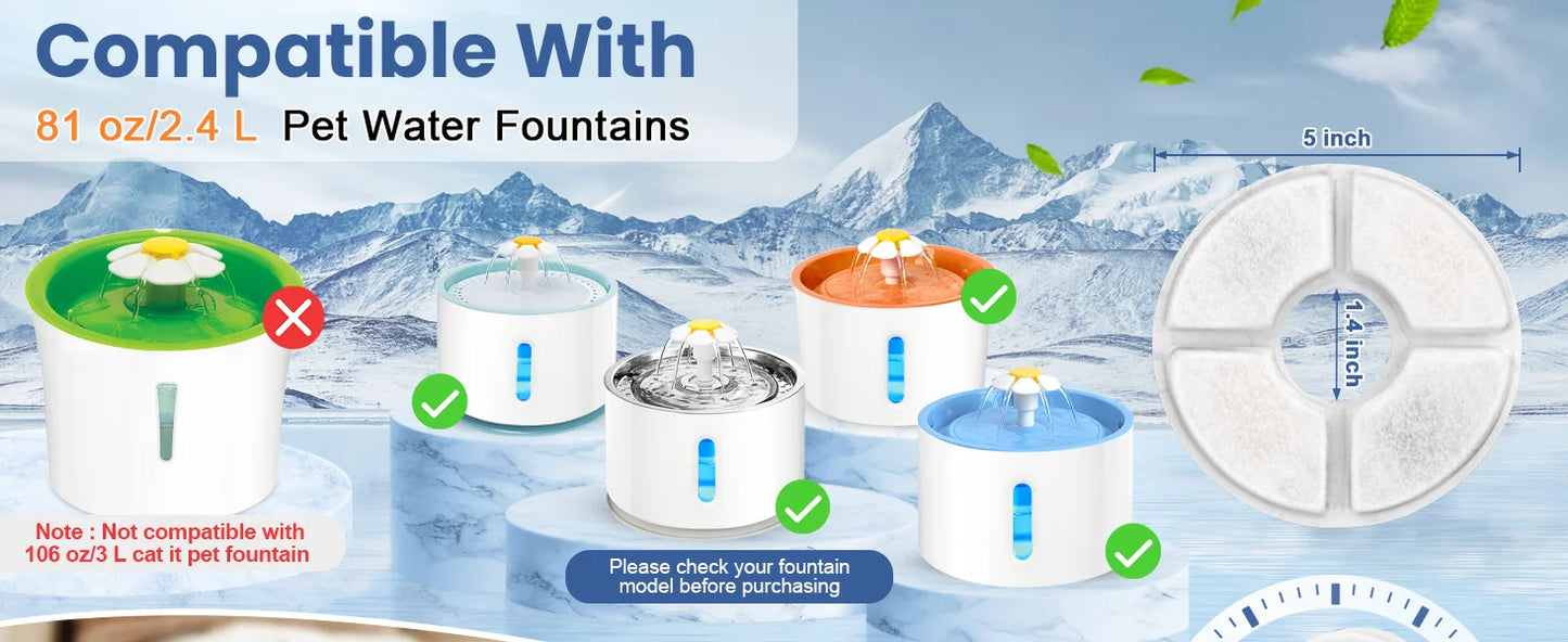 Replacement Activated Carbon Filter set 4/8/12pcs for Cat Water Drinking Fountain Replaced Filters Flower Pet Dog Round Fountain