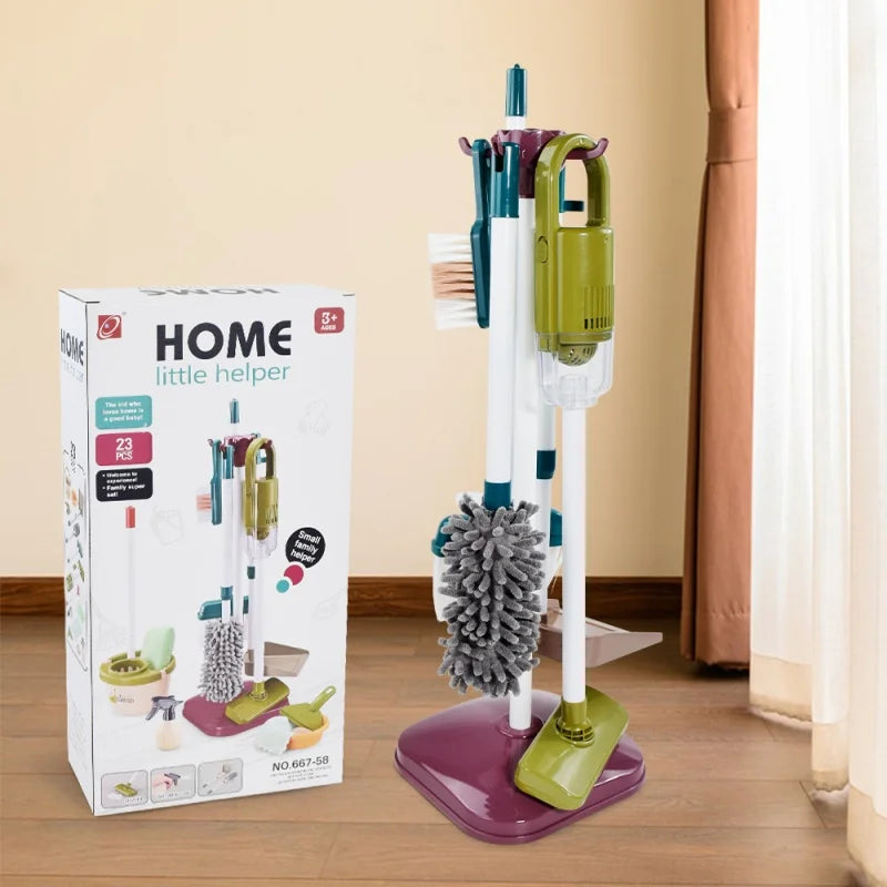 Pretend Play Cleaning Set and Sanitation Simulation Broom Vacuum Cleaner Tool Toy for Boys Girls Children's Cleaning Tool Toys