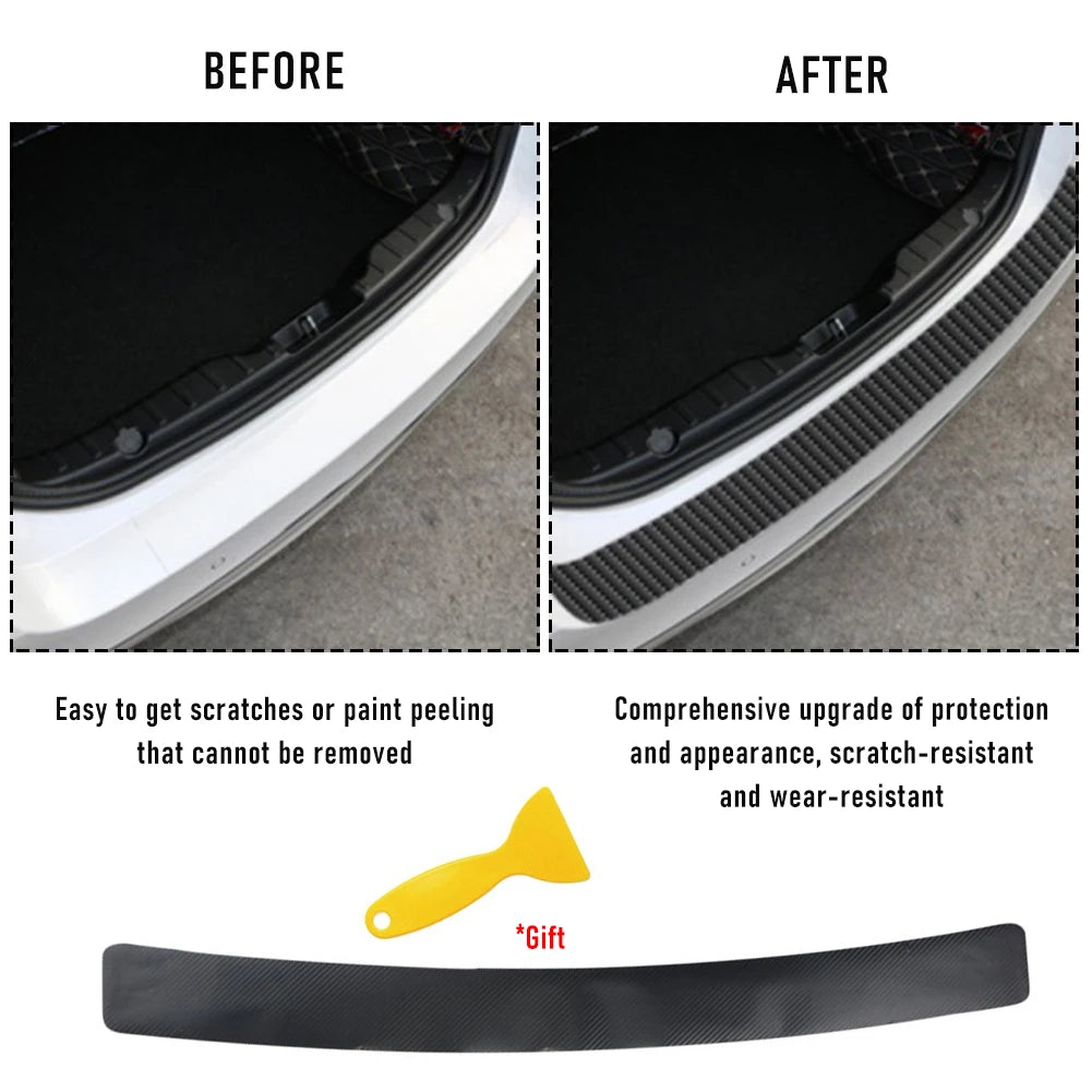 Universal Rear Trunk Guard Plate Sticker Car Rear Bumper Trim Anti-Kicked Scratch Protection Sticker Strip 3D Carbon Fiber Film