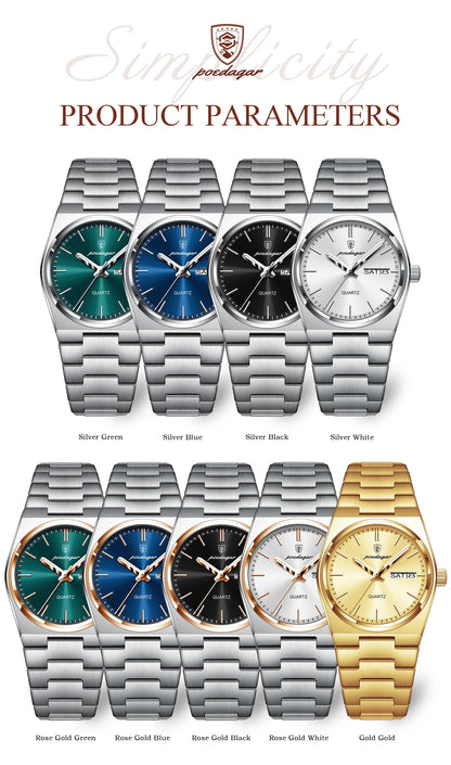 POEDAGAR Elegant Woman's Watch Date Week Waterproof Luminous Ladies Clock Quartz Stainless Steel Fashion Watches For Women Reloj
