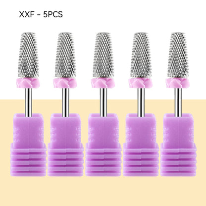5 In 1 Tungsten Carbid Nail Drill Bits Milling Cutter For Remove Nail Polish UV Gel Tapered Safety End Cut Manicure Tools Golden