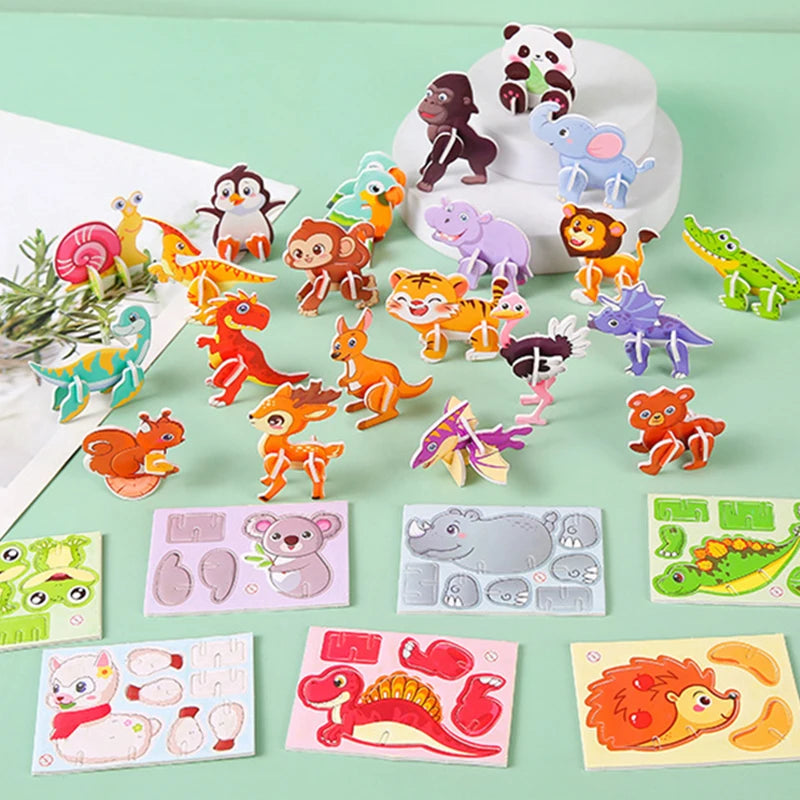 30Pcs3D Dinosaur Jungle Animal Paper Puzzle Set Creative Cartoon Design Learning and Entertainment Puzzle Education