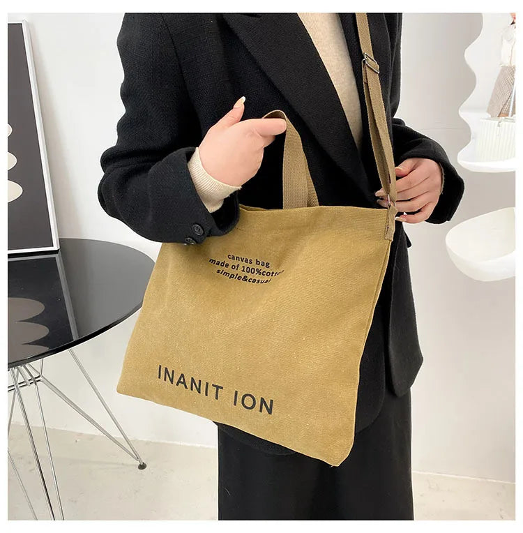 Japanese Canvas Men's and Women's Simple Cross-body Bag Wash Canvas Thick Handbag Large Capacity Arts Students Package Satchel