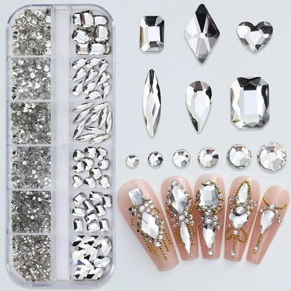 12grids Half Round Pearls Beads 3D Nail Charms 1.5/2/2.5/3/4/5mm White Flatback Pearls Nail Jewelry Nail Craft Pearl Rhinestones