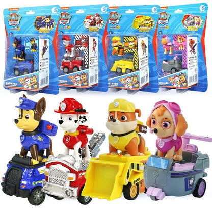 4PCS/SET Genuine Paw Patrol Vehicle Chase Skye Marshall Rubble Pull Back Cars Playset Action Figure Children Toys Birthday Gifts
