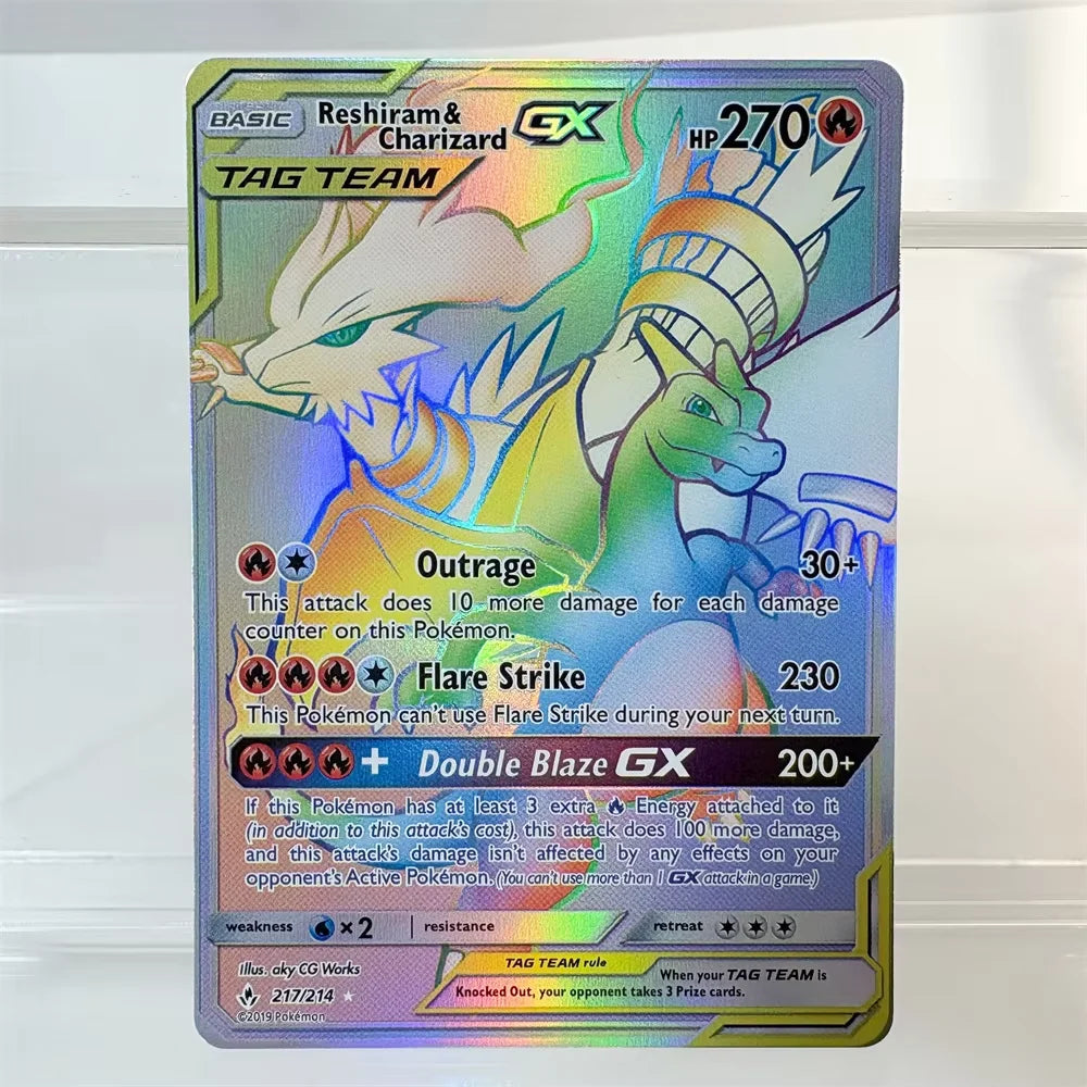 PKM Proxy Card Holographic Rayquaza VMAX Deoxys Reshiram&Charizard Sylveon GX Hobbies Rare Collection Battle Cards Toys Gifts