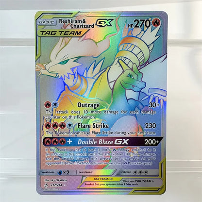 PKM Proxy Card Holographic Rayquaza VMAX Deoxys Reshiram&Charizard Sylveon GX Hobbies Rare Collection Battle Cards Toys Gifts