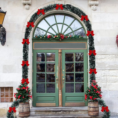 Artificial Christmas Garland Xmas Tinsel Garlands with Bowknot for DIY Wreath Christmas Tree Ornaments New Year Home Table Decor