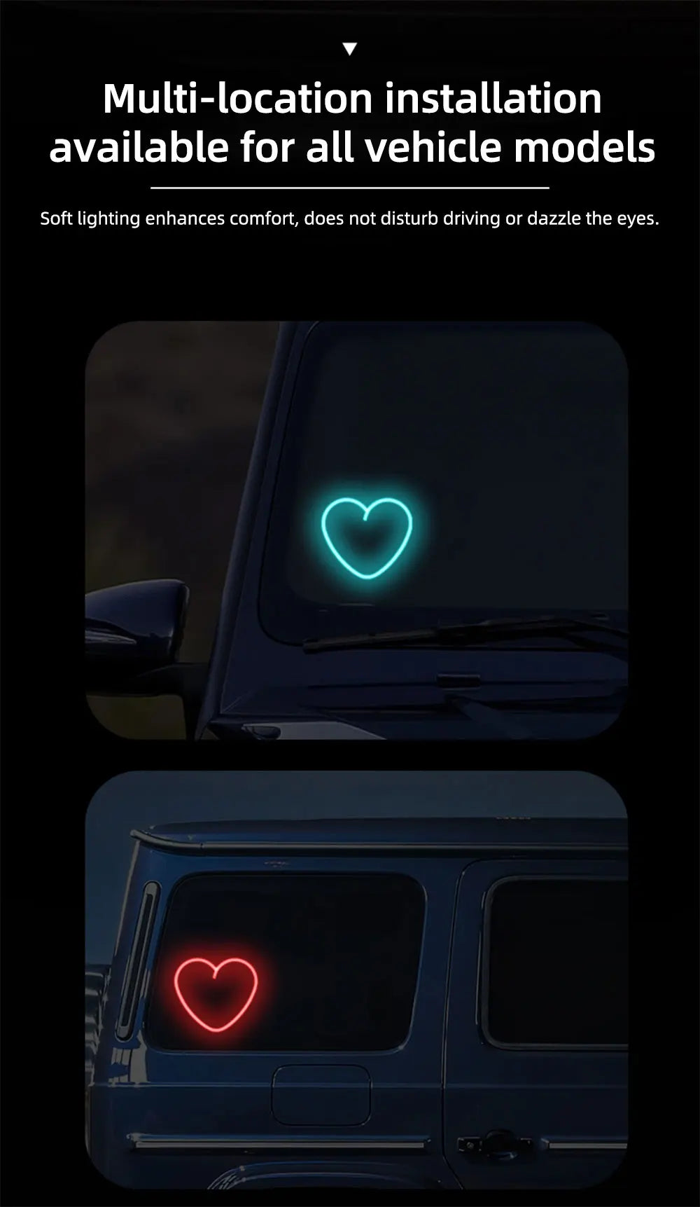 Universal Solar Atmosphere Light Heart-shaped Dynamic Gradient LED Fit Car Interior Ambient Light Decoration Accessory RGB