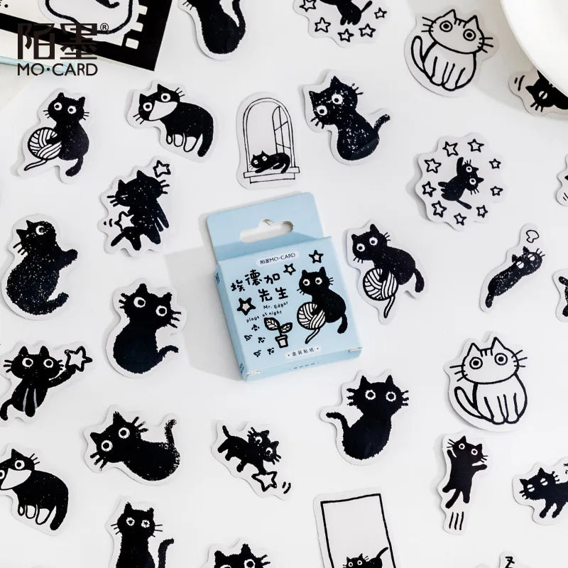 45Stickers / Box Kitten Notebook Boxed Stickers Cartoon Cute Decorative Photo Album Diy Stickers Growth Manual