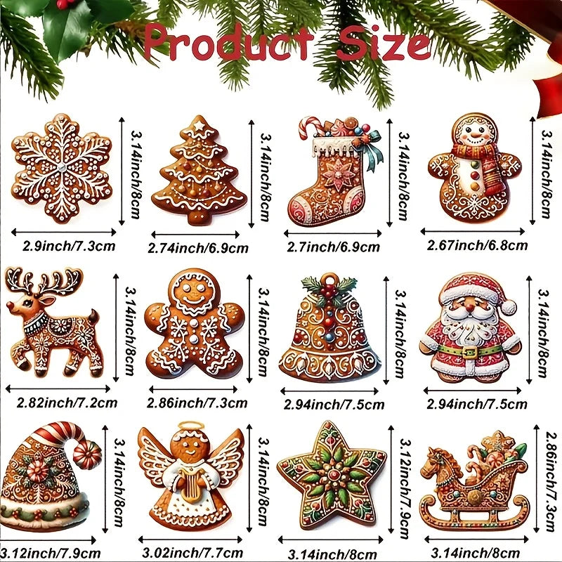 3/12/24/36pcs Handmade Wooden Christmas Ornament Set - Gingerbread and Santa Designs,for Holiday Decorations and Gifts