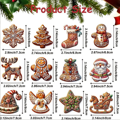 3/12/24/36pcs Handmade Wooden Christmas Ornament Set - Gingerbread and Santa Designs,for Holiday Decorations and Gifts