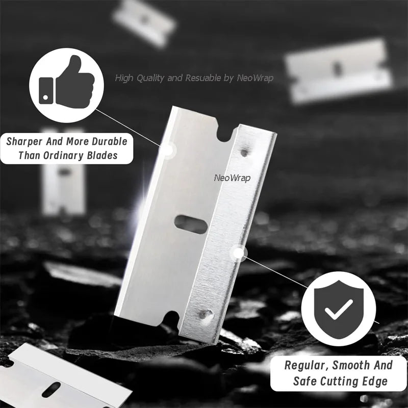 100Pcs Razor Scraper Blades Car Sticker Remover Window Glass Paint Scraper Cleaning Tool Steel Non Scratch Replacement Blades