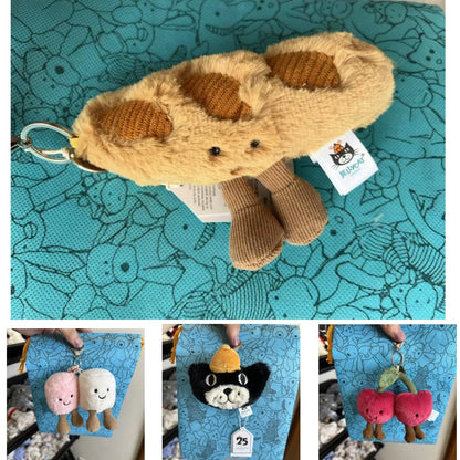plush cotton cat candy two-color lovely soft two-color keychain croissant plush keychain Cherry plush keychain plush