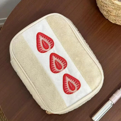 Cute Embroidered Strawberry Pencil Case Portable Stationery Pen Box Multi Functional Large Capacity Makeup Bag Storage Bag