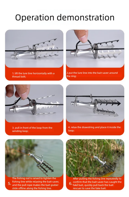 Stainless Steel Lure Retriever  With 30m PE Line,Pull Force 132LB, Bait Gripper Stuck Fish Lures Seeker Bait Saver Fishing Tools