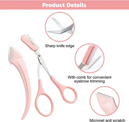 Eyebrow Trimming Knife Eyebrow Face Razor For Women Professional Eyebrow Scissors With Comb Brow Trimmer Scraper Accessories