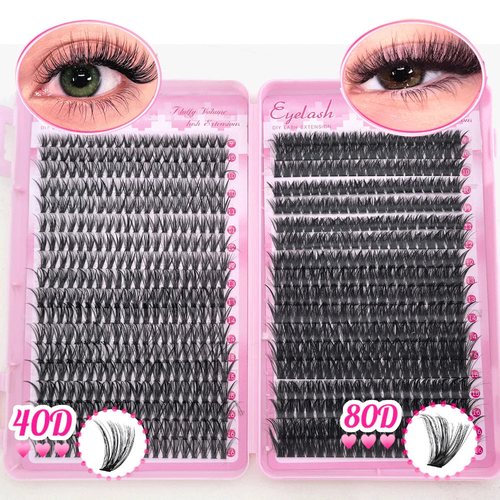 480/800pcs Individul Claster Eyelash Natural&Thick & Fluffy Extension 30D 40D 50D 60D 80D 100D Mix Length DIY Cluster eyelashes