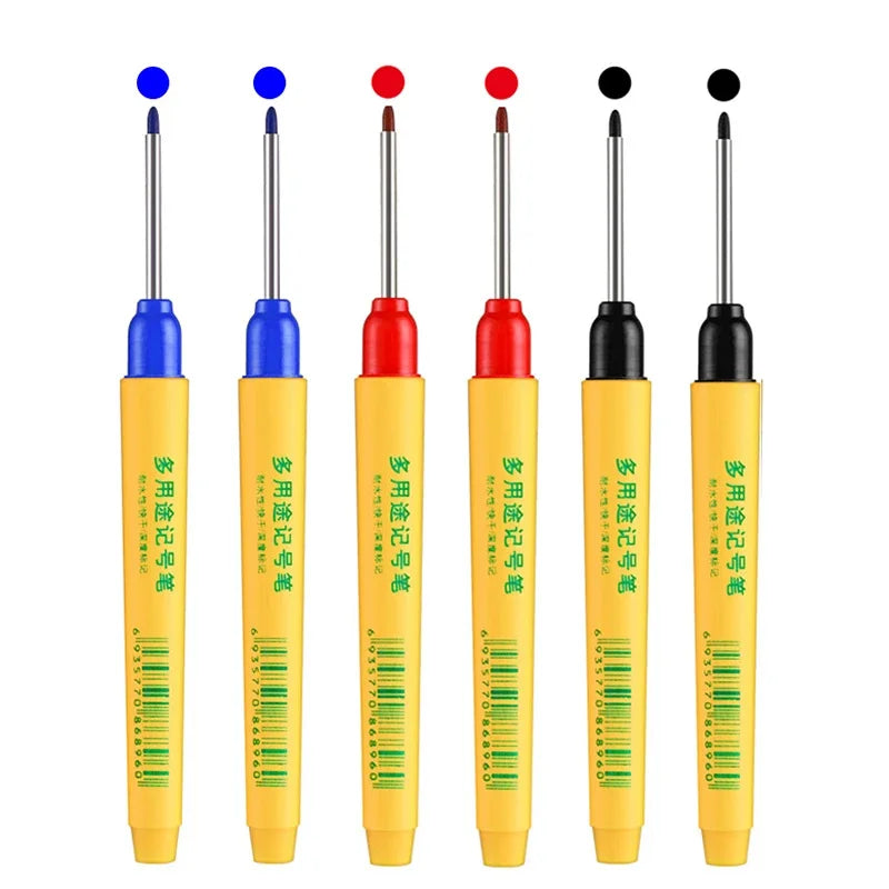 6pcs/set 33mm Red/Blue/Black Long Head Marking Pen Woodworking Decoration Deep Hole Waterproof Pen Multipurpose Marking Tool