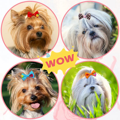 10PCS/30PCS Dog Bow with Rubber Band Dog Hair Accessories Handmade Movable Puppy Bows for Dogs Cats Cute Headband Accessories