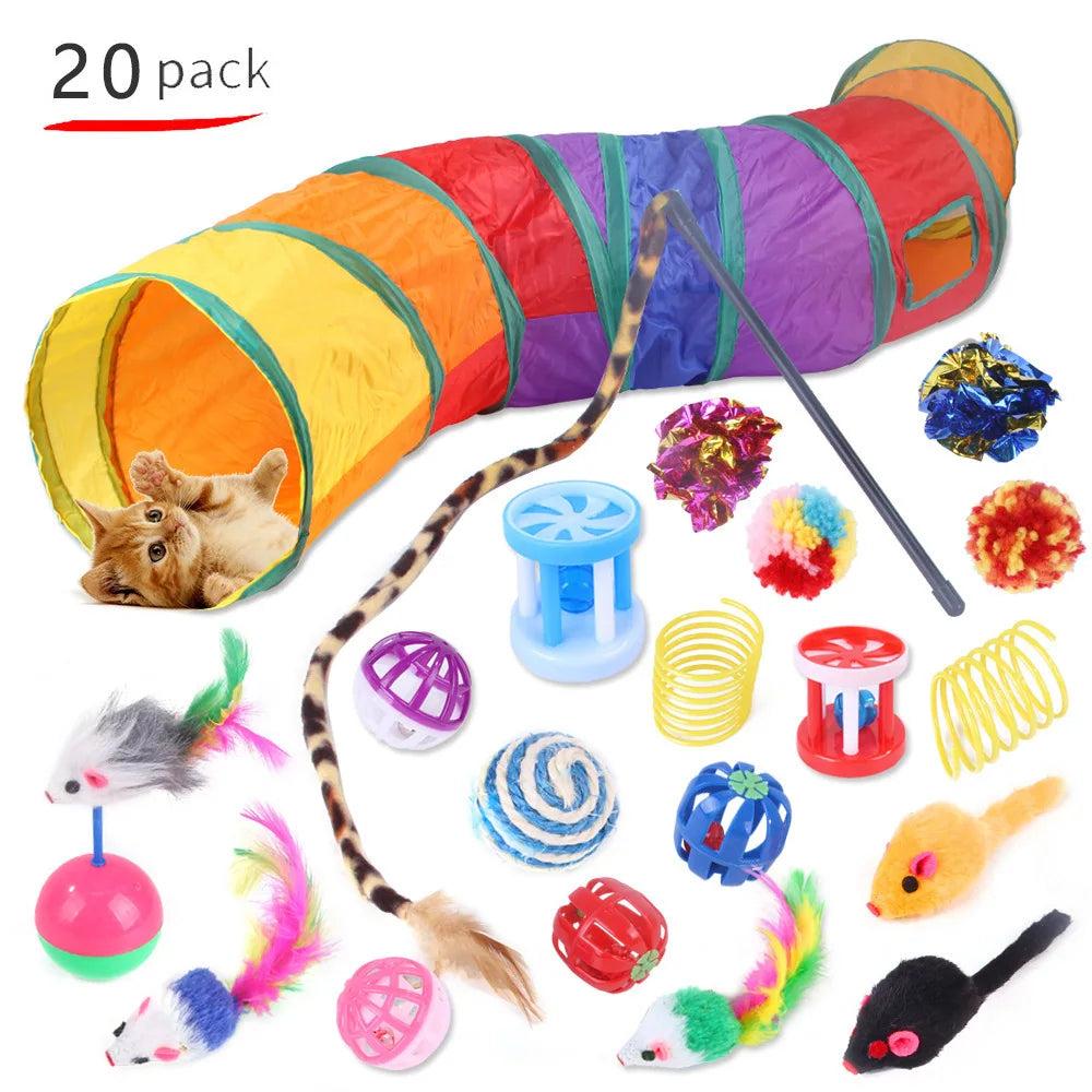 12-24pcs Set Pet Kitten Toys Variety Cat Toy Combination Set Cat Toy Funny Cat Stick Sisal Mouse Bell Ball Cat Supplies
