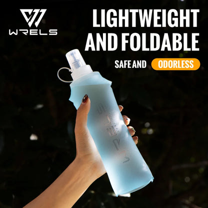 WRELS Folding Collapsible Water Bottle Running Water Bottle Soft Flask TPU BPA-Free Camping Hiking Travel Folding Water Bottle