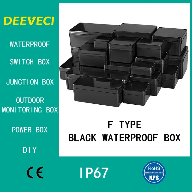 Black Outdoor Waterproof Enclosure Plastic Box Electronic Project Instrument Case Electrical Project Box Junction Box Housing