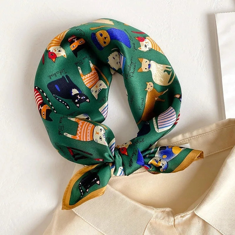 53cm Silk Printed Hijab Scarf for Women Silk Floral Print Small Scarf Fashionable and Versatile Scarf Neck Protector Hijab