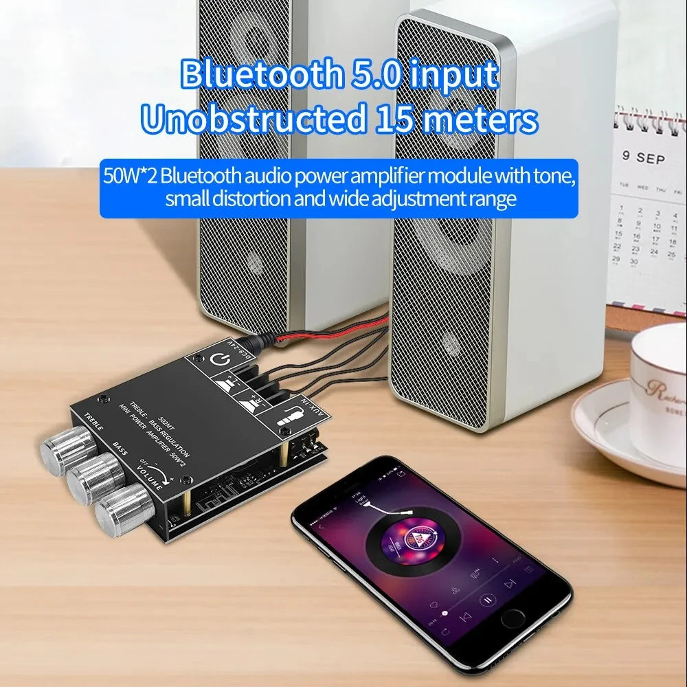 ZK-502MT 2.0 Stereo Bluetooth Audio Digital HIFI Amplifier Board Module 50W * 2 High and Low Bass Tunes