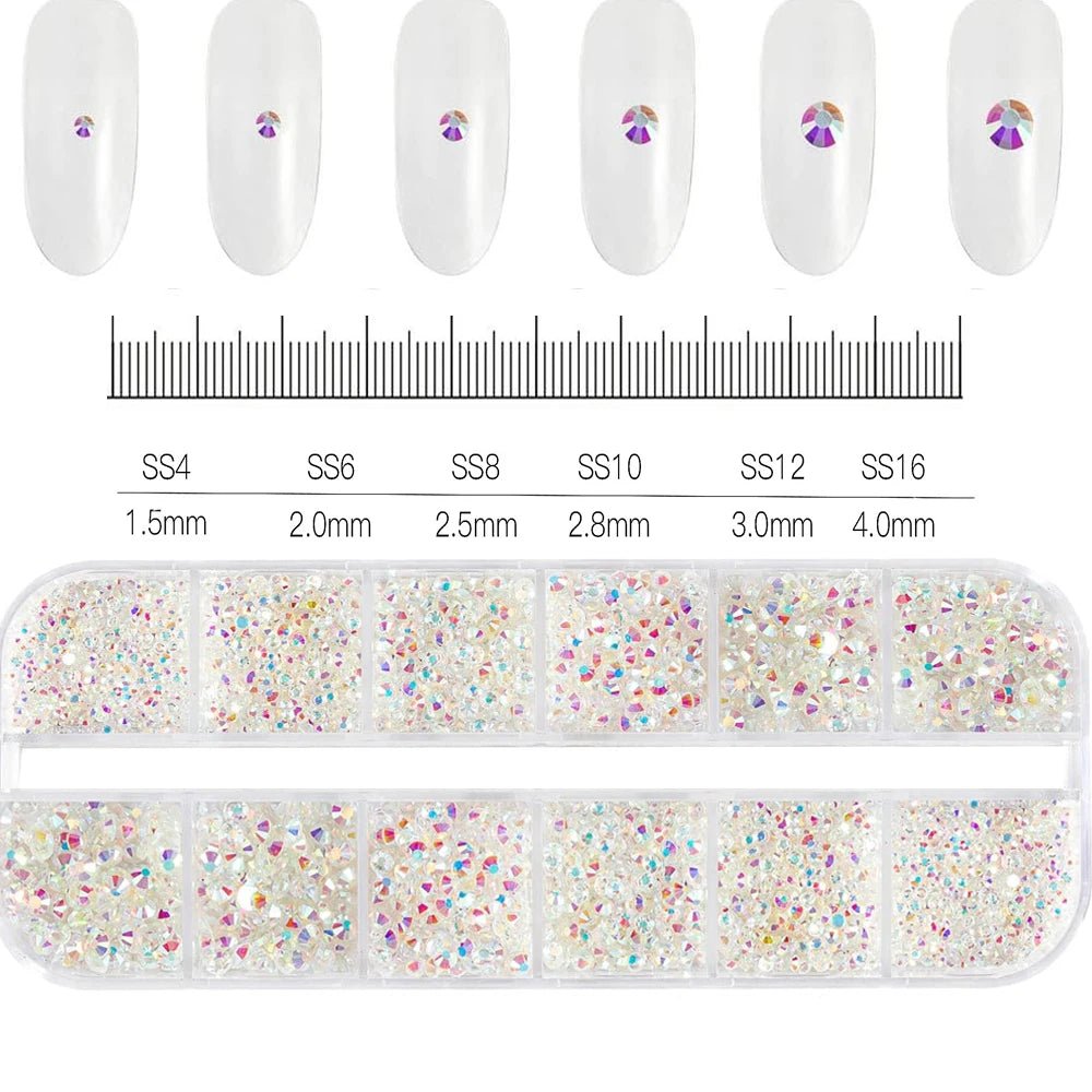 12Grids Mixed Mini Christmas Gems Nail Charms 2mm Luxury Crystal Nail Glitter Rhinestone Red/Green Flatback Christmas Nail Parts