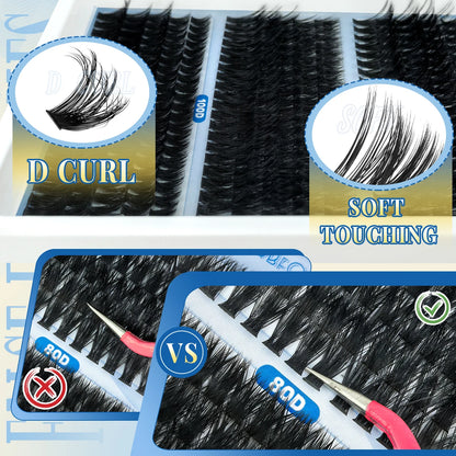 0.07mm DIY 5D Fluffy Lash Clusters 60D 80D 100D Thick Eyelash Clusters D Curl Wispy Individual Lashes 10-16mm Eyelash Extension