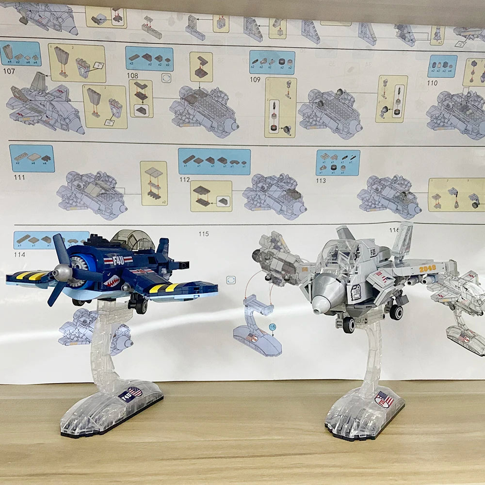 KNEW BUILT Fighter Jet Mini Building Block Toy Set for Kids Boy Adult Beginner Military Plane Airplane Pirate Transporter Brick
