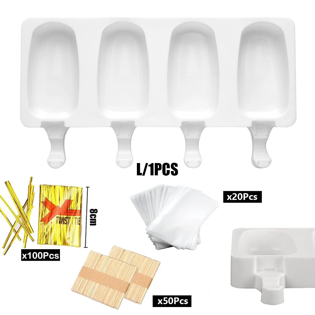 4Pcs Large Silicone Popsicle Molds Set,4 Cavities Oval Cake Pop&Ice Cream Bar Molds,Homemade Ice Making Kit with Wooden Sticks