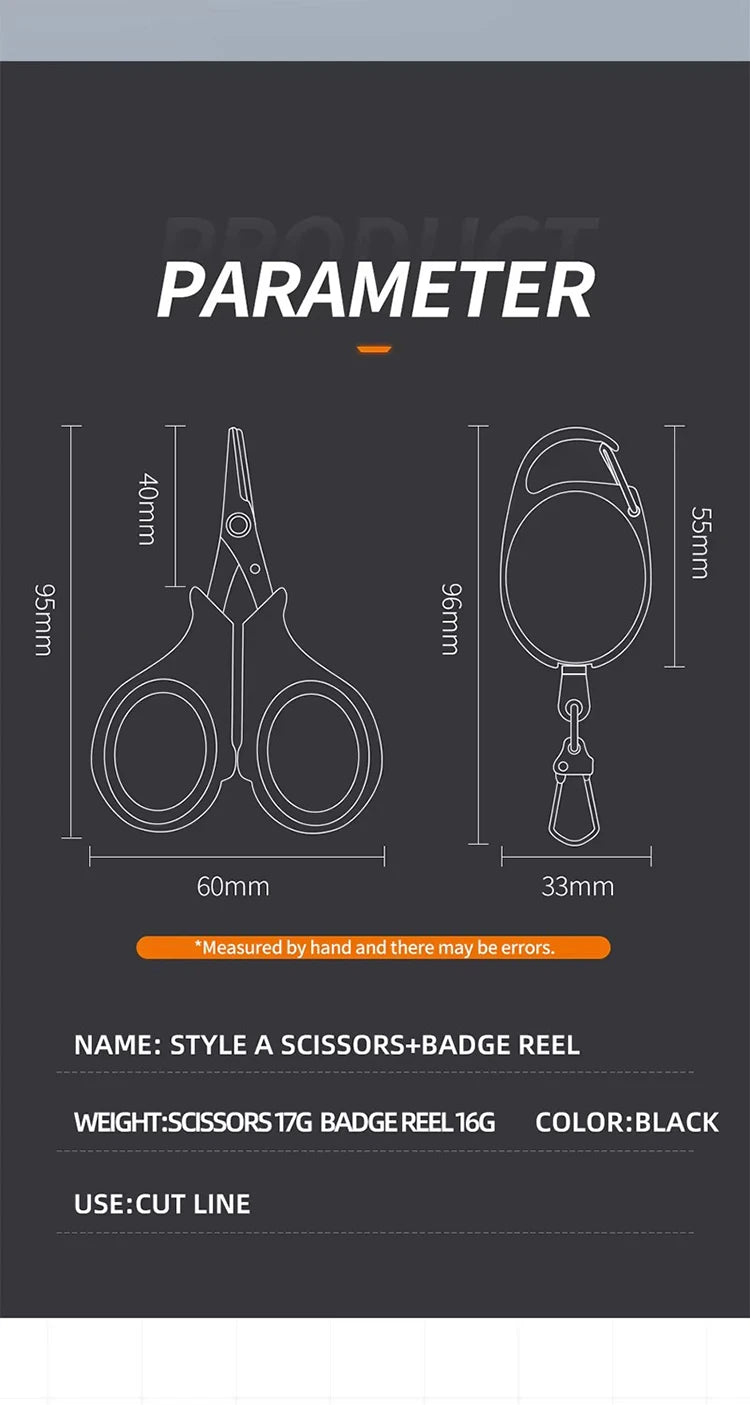 WEIHE Steel Fishing Scissors Set pesca Scissors With Badge Reel Cutting Line Tool Fishing Tools