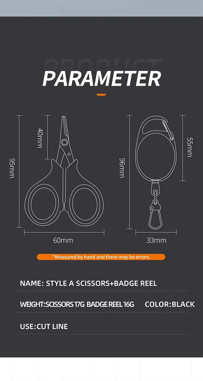 WEIHE Steel Fishing Scissors Set pesca Scissors With Badge Reel Cutting Line Tool Fishing Tools
