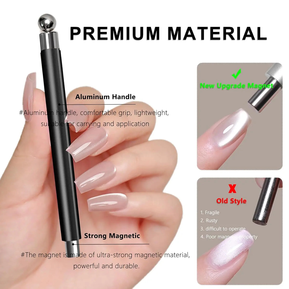 LINMANDA 3 In 1 Dual Headed Cat Eye Nail Art Magnetic Stick Multifunctional Nail Art Magnet Design Tool Suitable for Home DIY