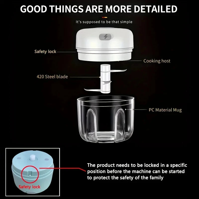 2027 250ml Mini Rechargeable Garlic Chopper Meat Grinder Durable and Sturdy Suitable for Crushing Garlic Chili Onions Minced Mea
