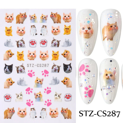 Lovely Dog Cat Animal Bunny 3D Korean Cartoon Scrawl Relief Self Adhesive Nail Art Stickers Cute Pretty Puppy Kitty Star Manicur