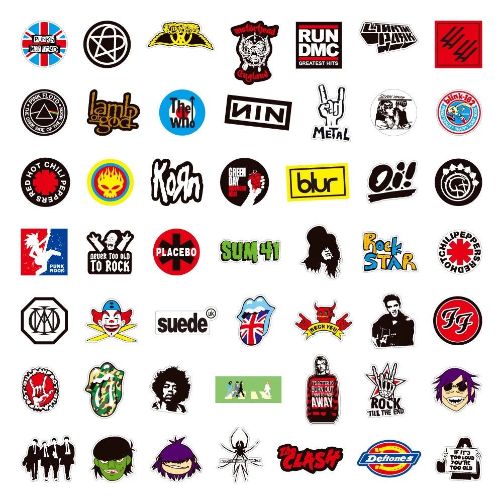 100 Rock And Roll Music Band Stickers Punk Graffiti Stickers For Laptop Guitar Helmet Luggage Decal Golden Memory Stickers Store