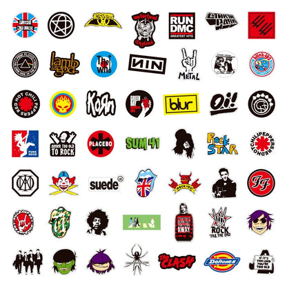 100 Rock And Roll Music Band Stickers Punk Graffiti Stickers For Laptop Guitar Helmet Luggage Decal Golden Memory Stickers Store