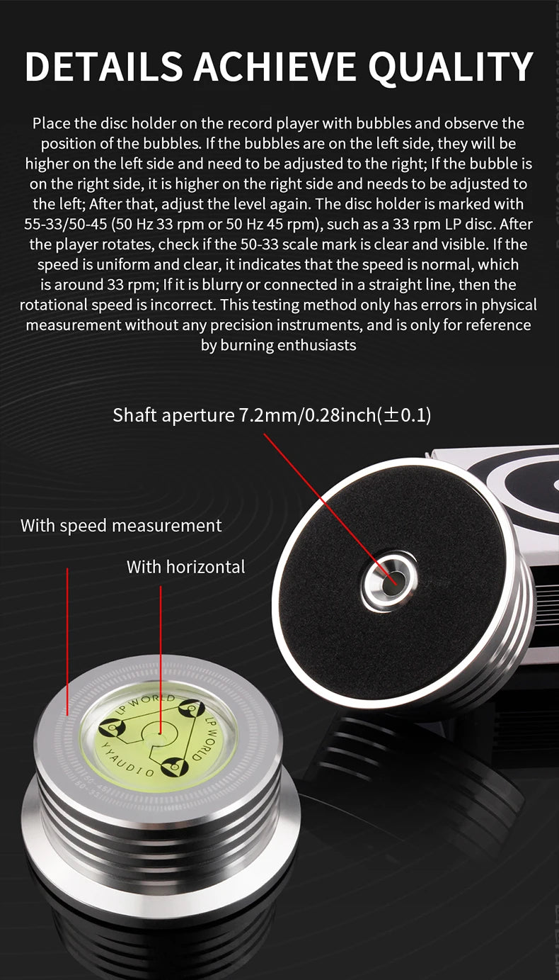 YYAUDIO Universal 50Hz LP Vinyl Record Player Disc Turntable Stabilizer with Level Aluminum Alloy Weight Clamp Music Player