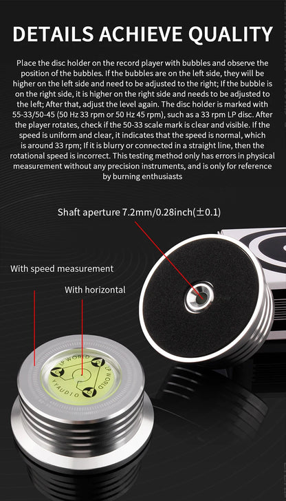 YYAUDIO Universal 50Hz LP Vinyl Record Player Disc Turntable Stabilizer with Level Aluminum Alloy Weight Clamp Music Player