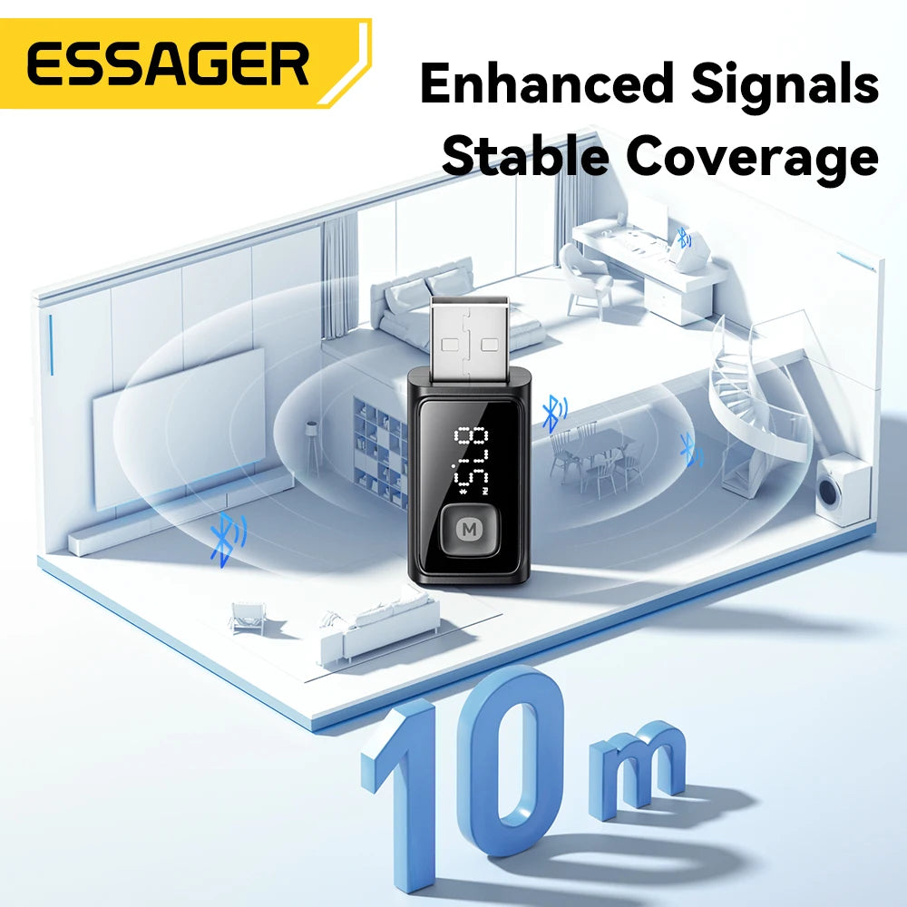 ESSAGER Bluetooth 5.4 Car Adapter Wireless FM Transmitter Audio Receiver&Handsfree Call Auto Stereo Mic Car Adapter Accessories