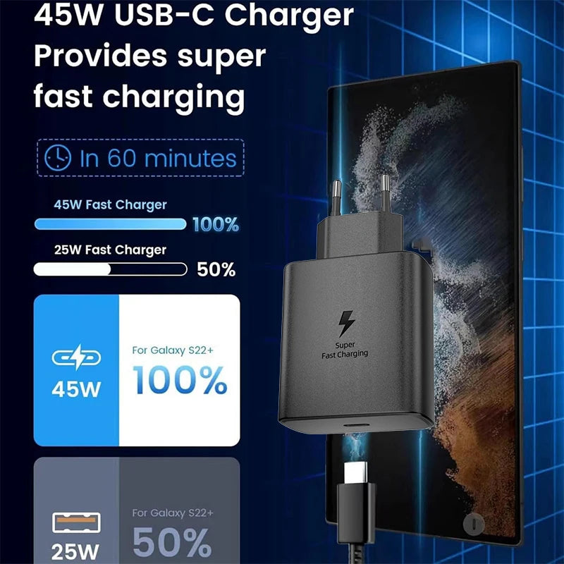 SAMSUNG Charger PD 45W Super Fast Charging Original 25W Wall Charger 5A Type C Cable Galaxy S26 S25 S24 S23 Ultra A54 A53 Note20
