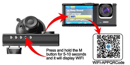 Wifi 3 Channel Dash Cam Night Vision Loop Recording & 2" IPS Screen 1080P 2/3Camera DVR Recorder, Video Recorder, Vehicle DVR