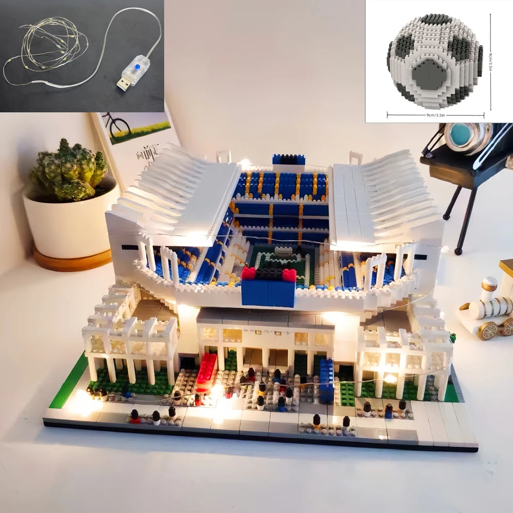 Knew Built Madrid Soccer Stadium with Soccer Ball Micro Blocks, Building Toys, Experience the Joy of Footballive, Good Deco Gift